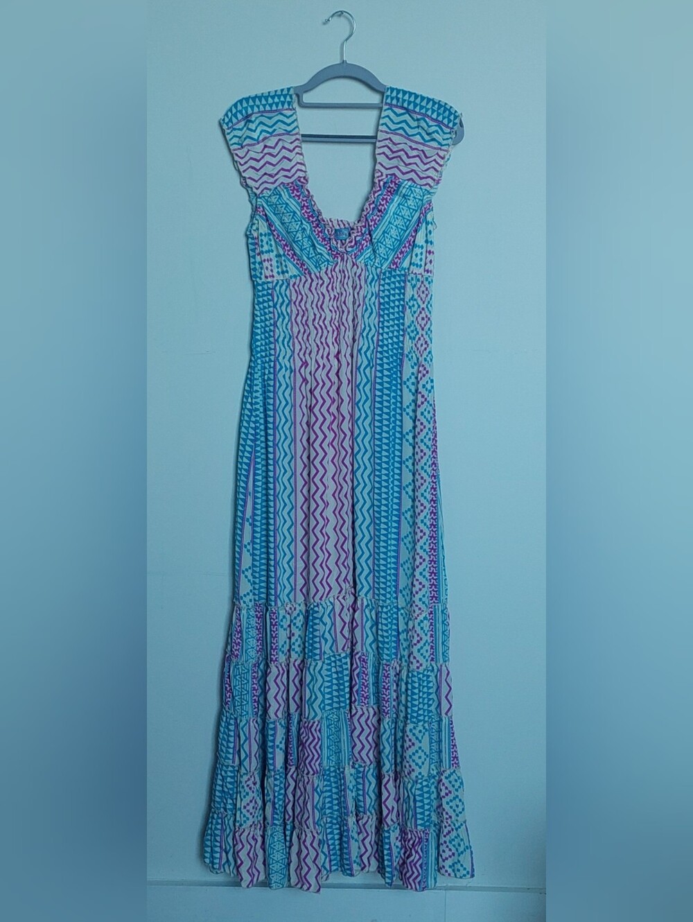 Bohemian Maxi Dress in Teal & Pink